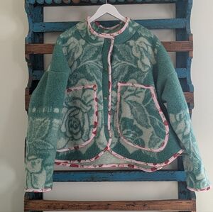 HANDMADE Vintage Green Floral Wool Jacket